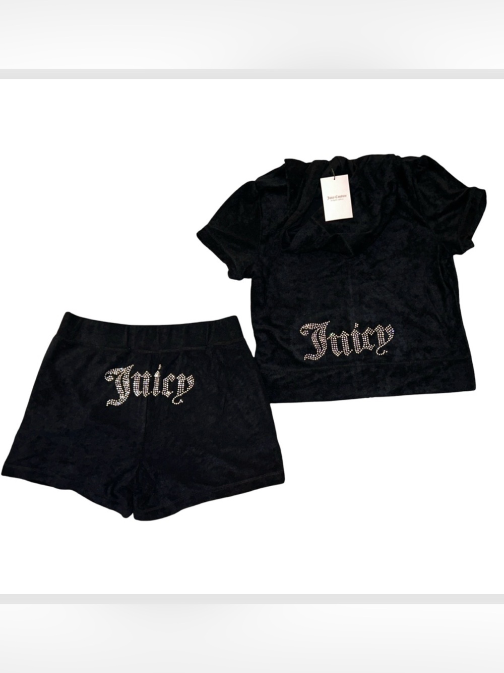 JUICY COUTURE RHINESTONE TERRYCLOTH LIQUORICE BLACK SHORT-SLEEVE & SHORT SET NWT